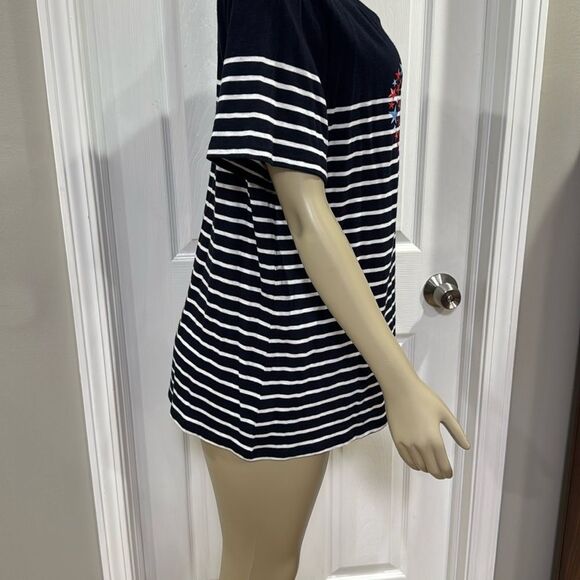 TALBOTS NAVY BLUE AND WHITE STRIPE T-SHIRT. - Picture 2 of 5